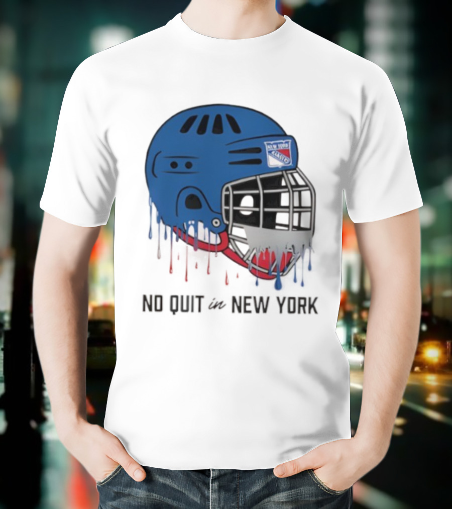 New York Rangers Drippy Helmet No Quit T-Shirt