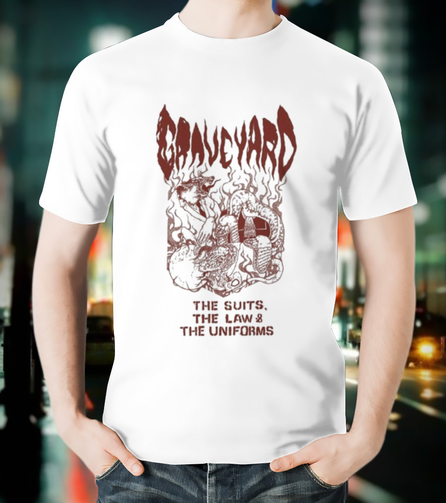 Graveyard The Suits The Law The Uniforms Goliath Skeleton Artwork T-Shirt
