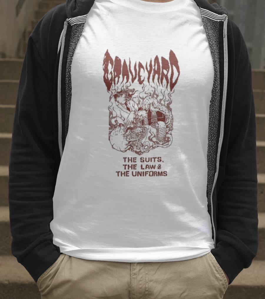 Graveyard The Suits The Law The Uniforms Goliath Skeleton Artwork T-Shirt
