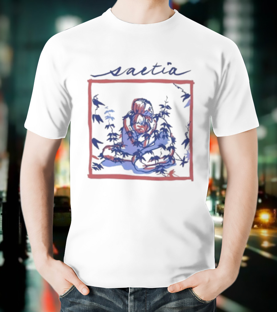 Saetia Tendrils Sketch Art Blue Red Frame T-Shirt
