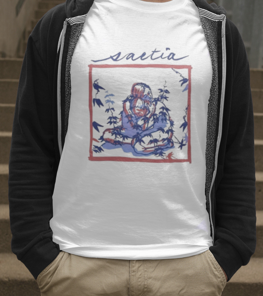 Saetia Tendrils Sketch Art Blue Red Frame T-Shirt