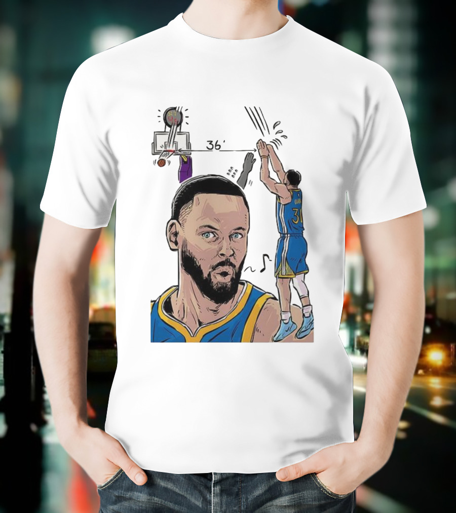 Stephen Curry Golden State Warriors NBA 36 Feet Comic Basketball Shot T-Shirt