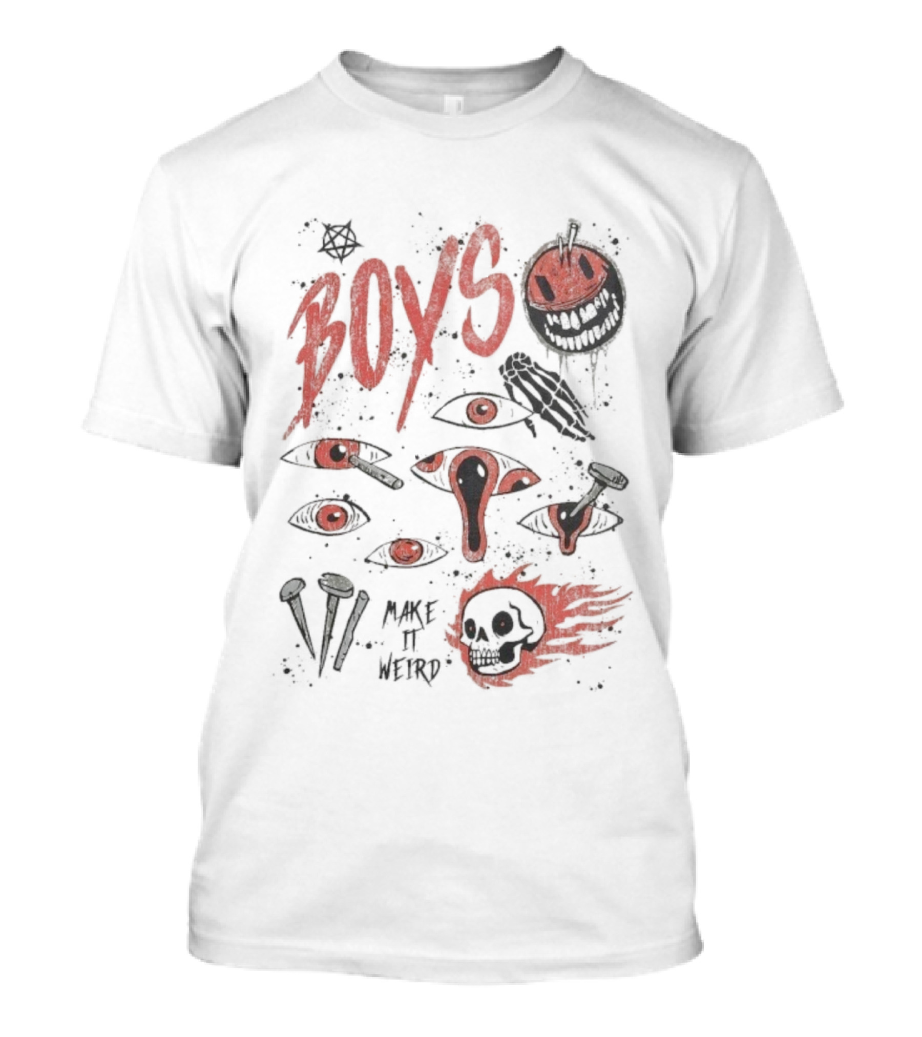 Boys Make It Weird Red Eyes And Skull Design T-Shirt