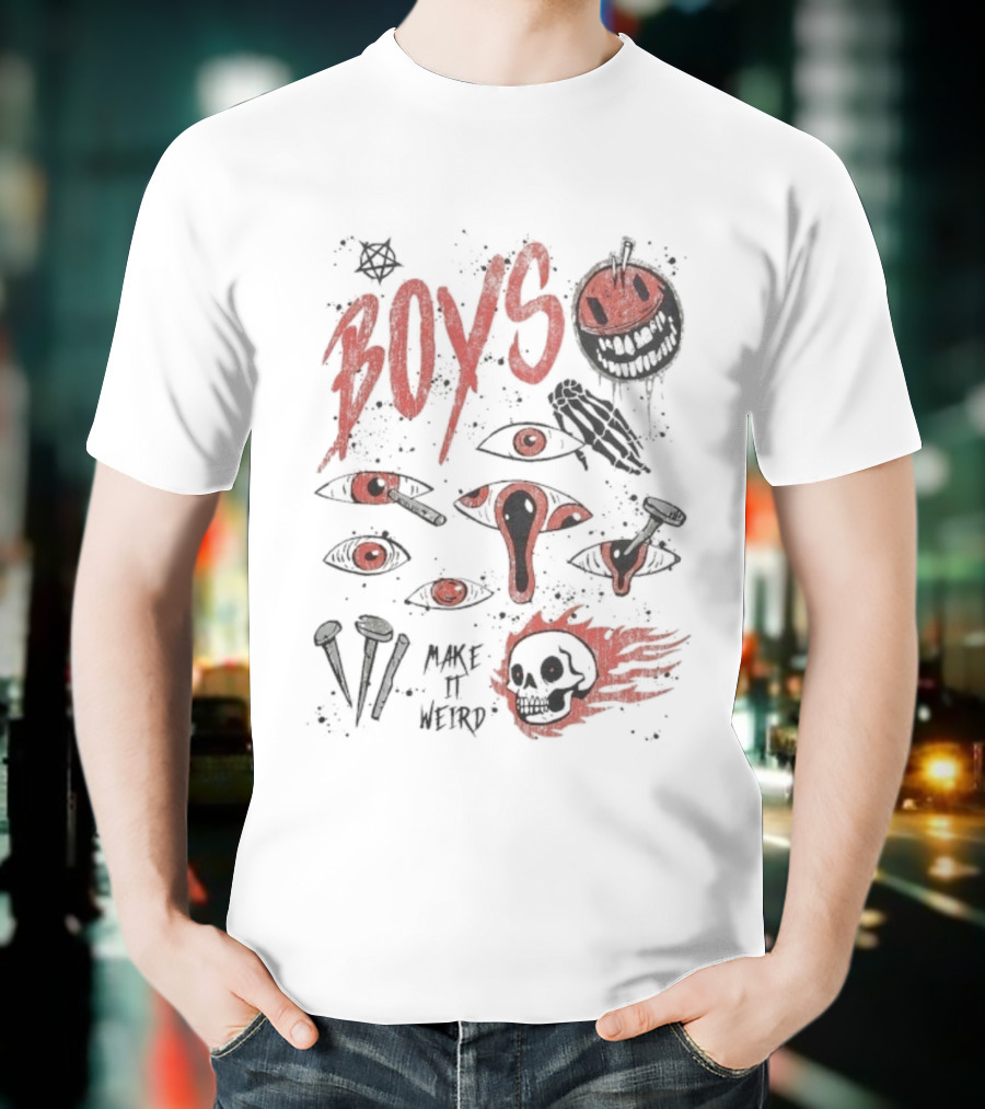 Boys Make It Weird Red Eyes And Skull Design T-Shirt