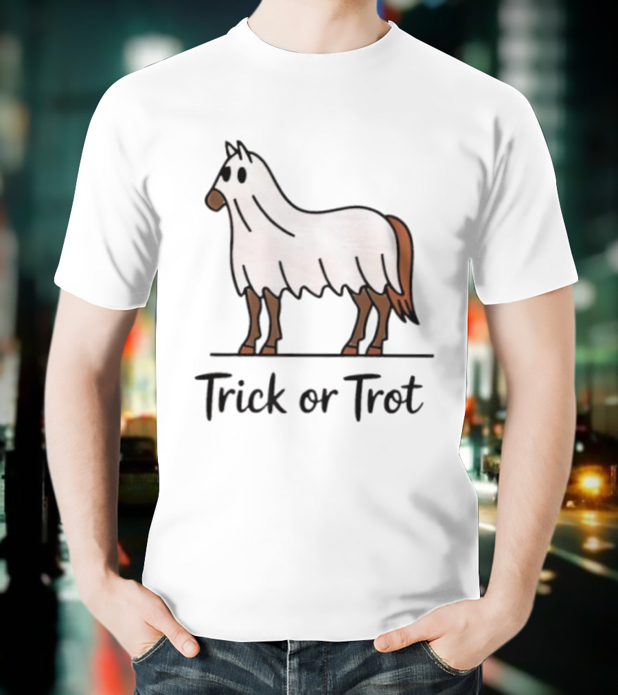 Trick Or Trot Halloween Horse Lover Cute Ghost Costume T-Shirt