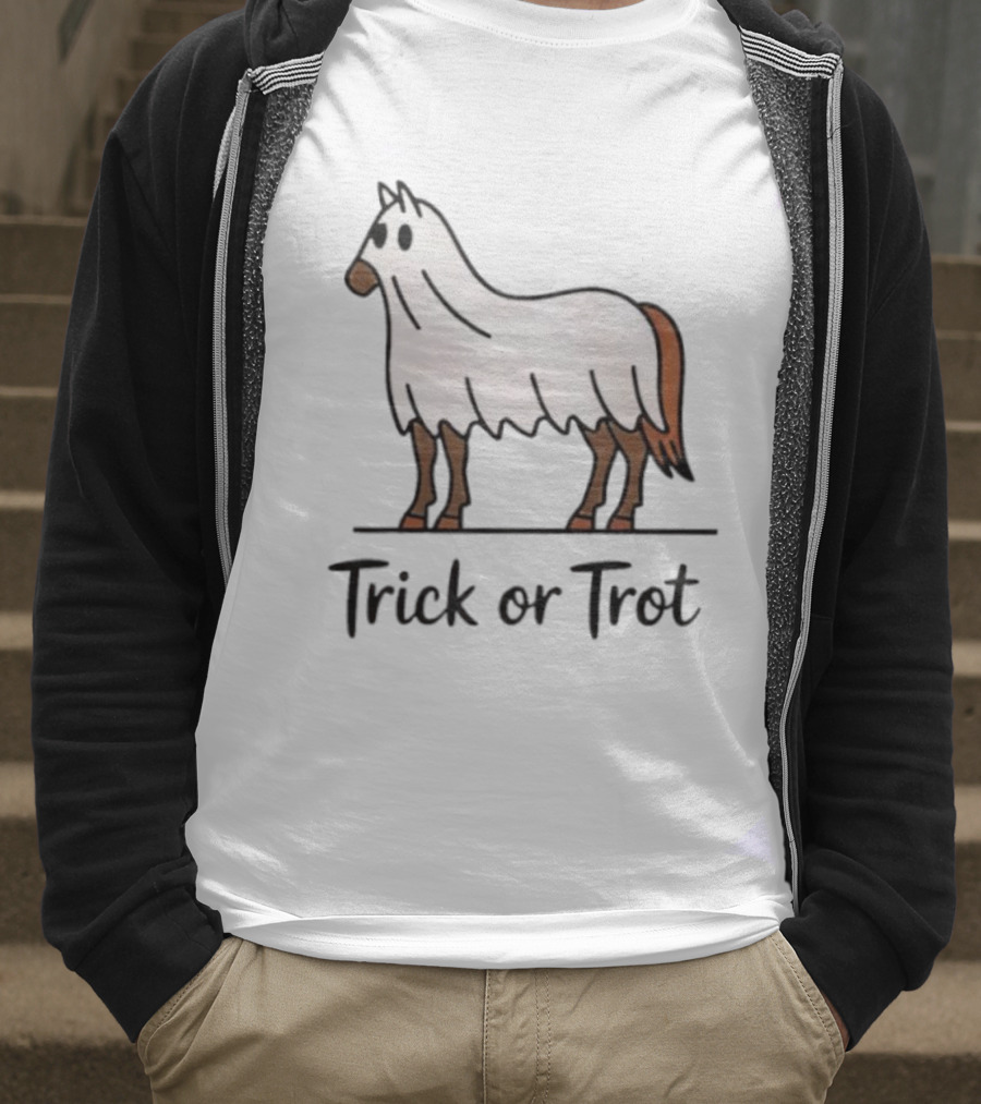 Trick Or Trot Halloween Horse Lover Cute Ghost Costume T-Shirt