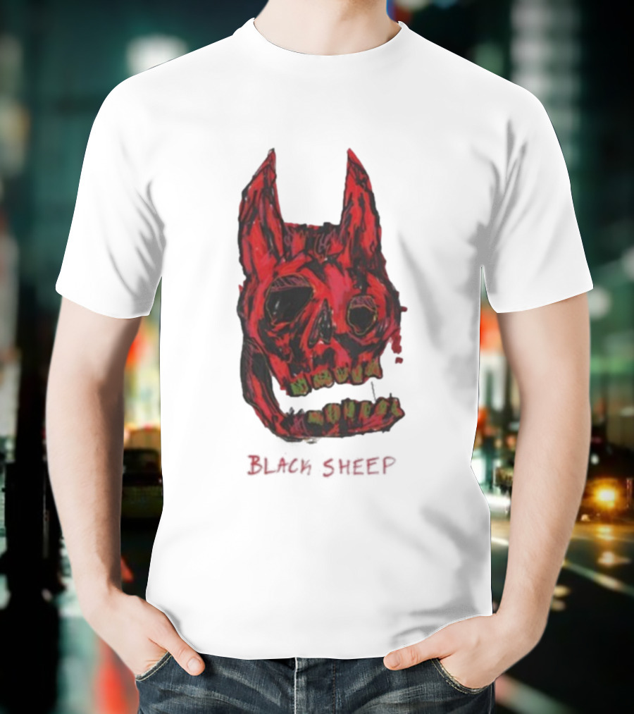 Caskey Black Sheep Skull Red Demon Mask T-Shirt