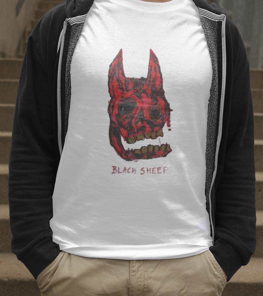 Caskey Black Sheep Skull Red Demon Mask T-Shirt