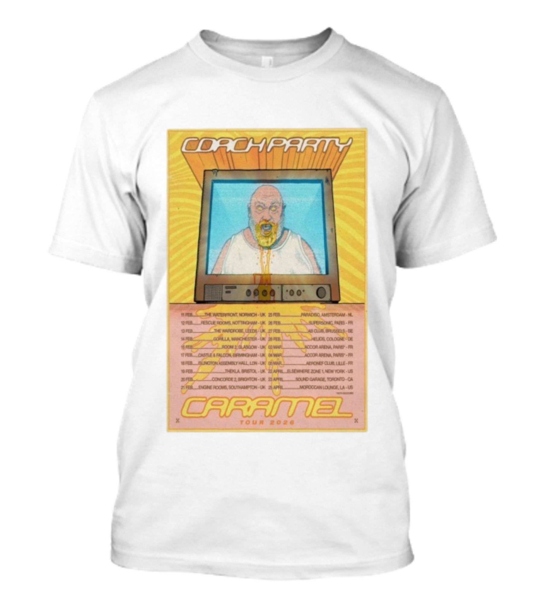 Coach Party Caramel Tour 2026 Concert Dates And Venues With Retro TV Illustration T-Shirt