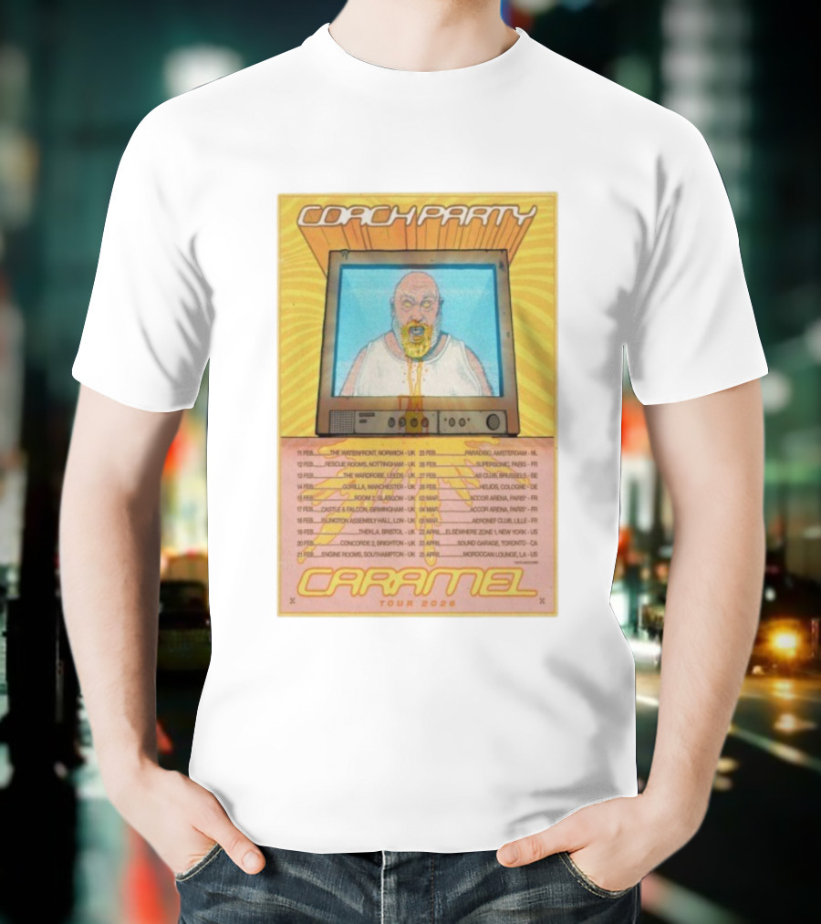 Coach Party Caramel Tour 2026 Concert Dates And Venues With Retro TV Illustration T-Shirt