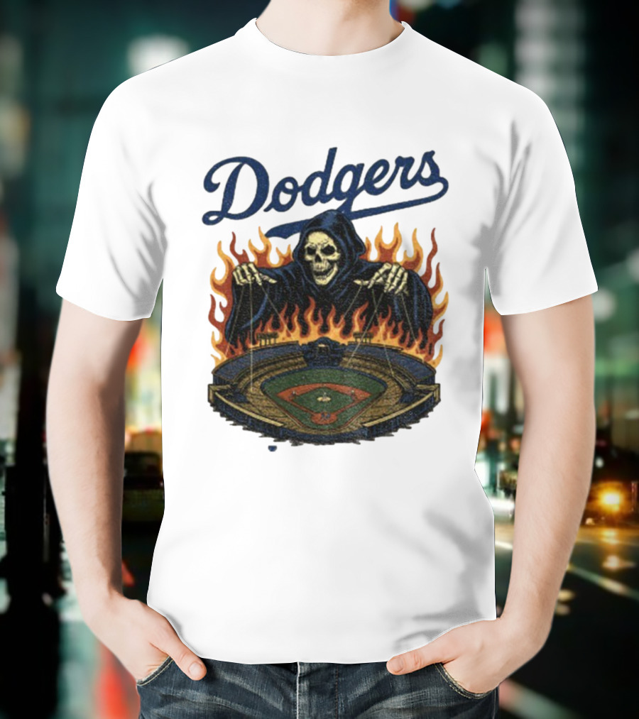 Dodgers Grim Reaper Over Baseball Stadium Fire Swea T-Shirt