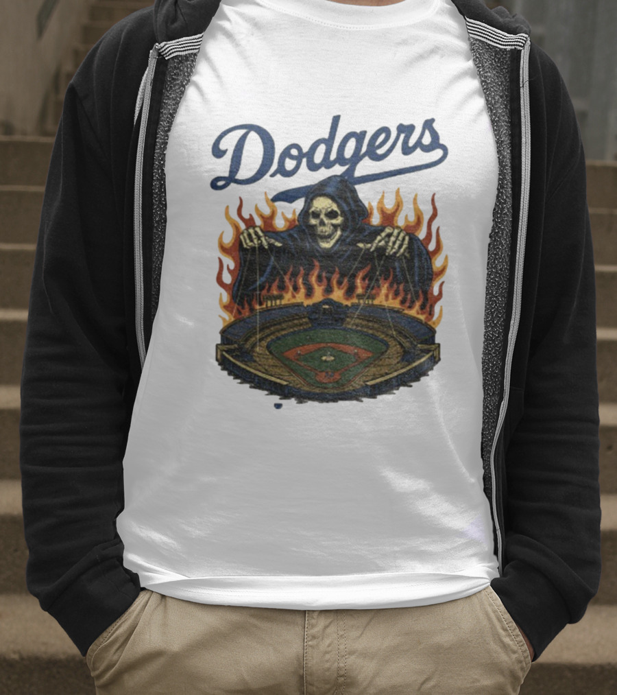Dodgers Grim Reaper Over Baseball Stadium Fire Swea T-Shirt