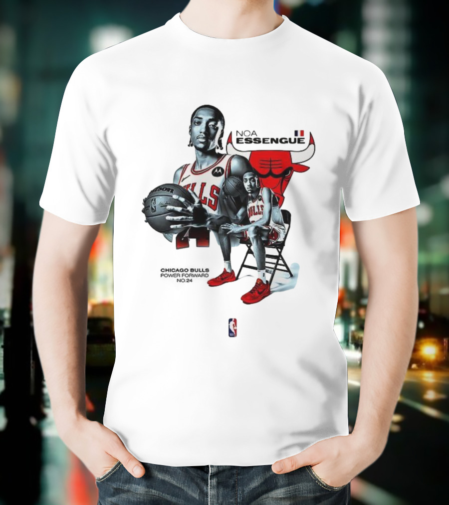 Noa Essengue Chicago Bulls Power Forward NBA Basketball Number 24 T-Shirt