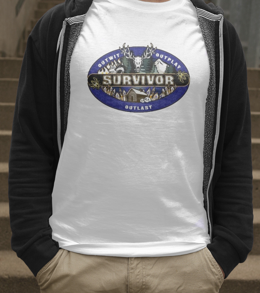 Survivor Yellowjackets Outwit Outplay Outlast Cabin Scene With Deer Skull And Mountains T-Shirt