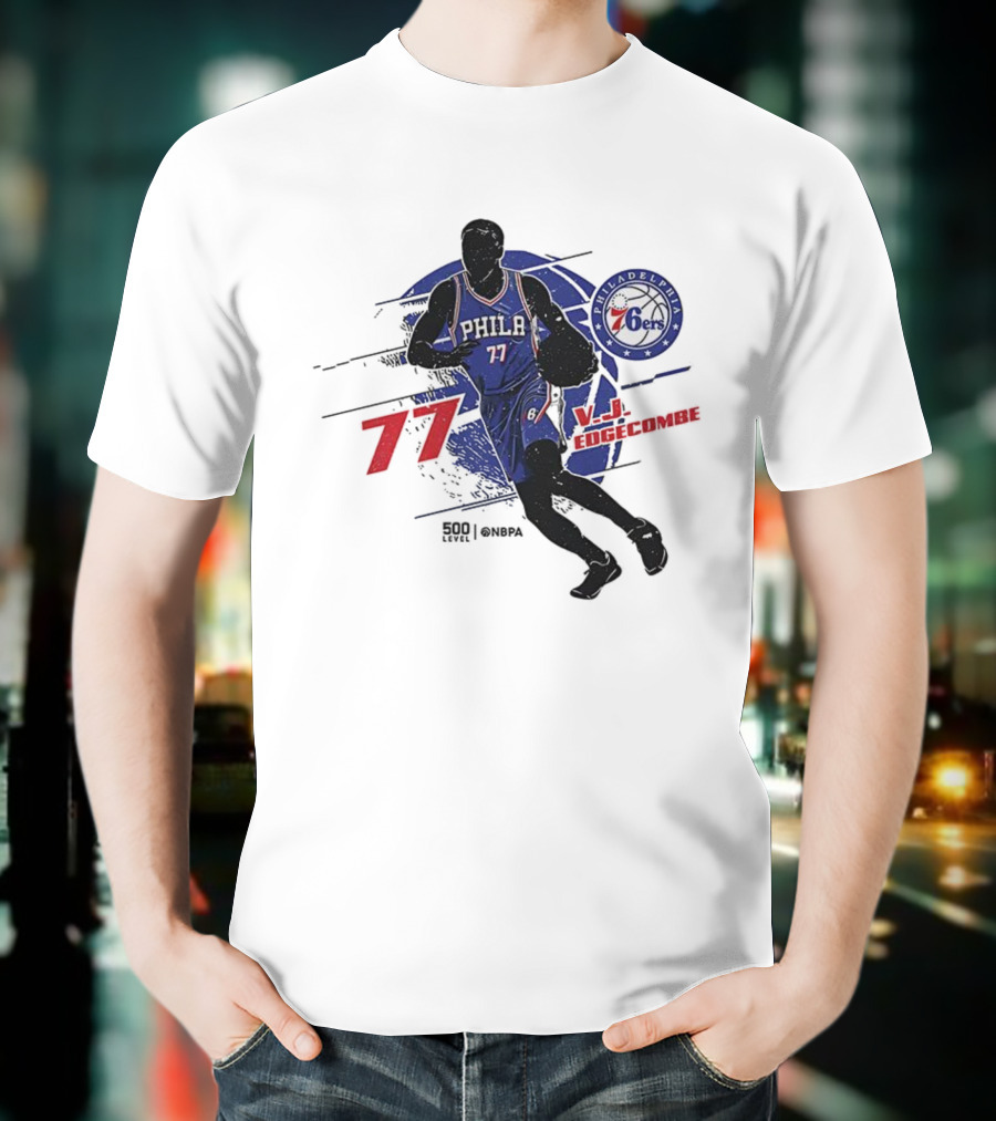 Philadelphia 76ers VJ Edgecombe Number 77 Basketball Player T-Shirt