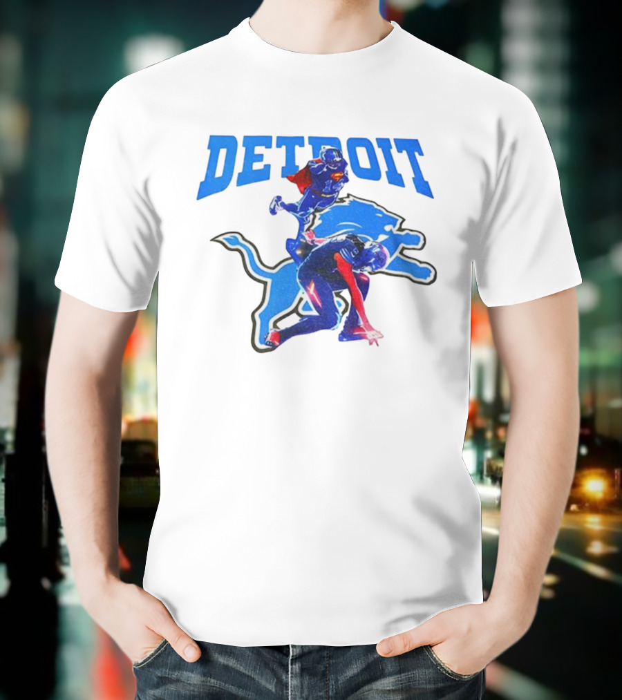 Detroit Lions Superman Crossover Athlete Leap T-Shirt