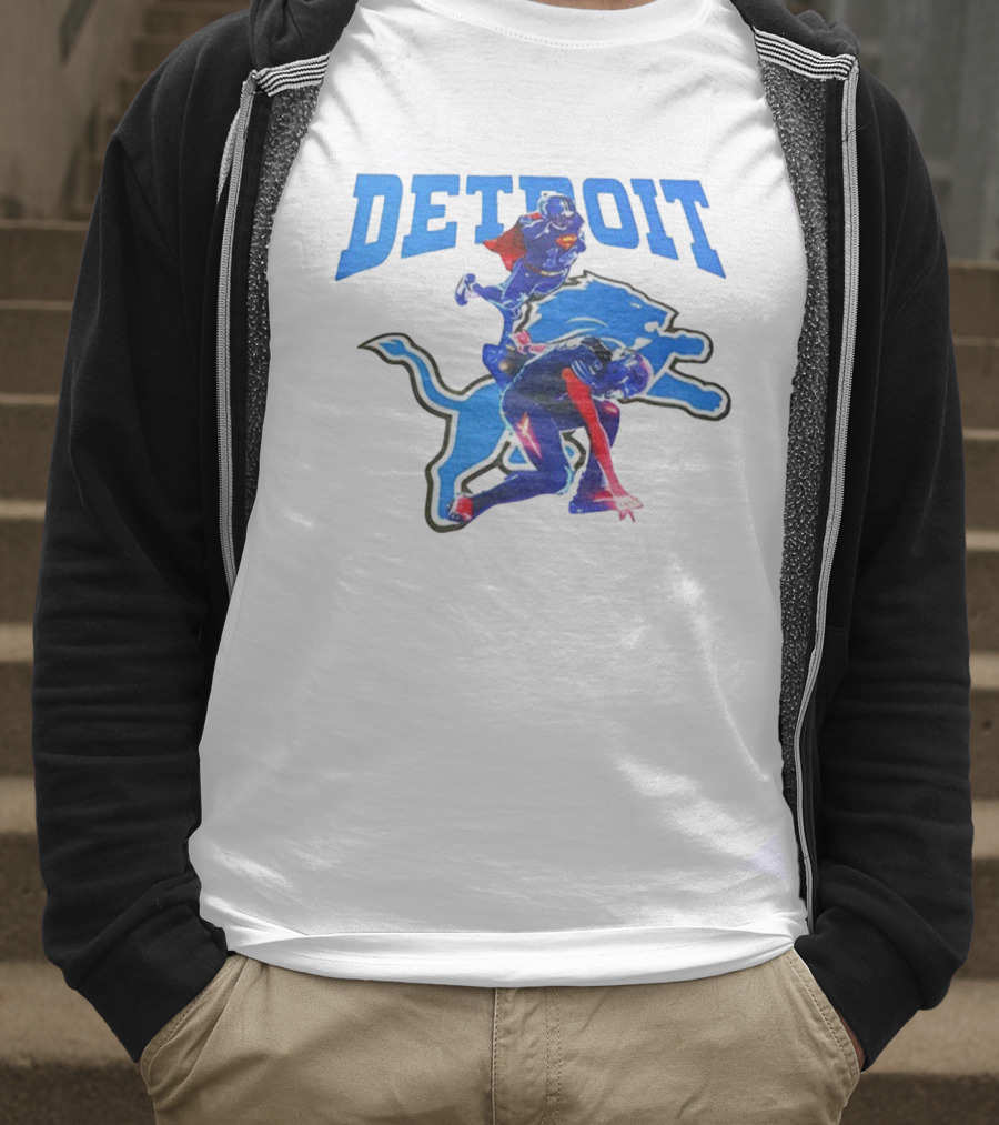 Detroit Lions Superman Crossover Athlete Leap T-Shirt