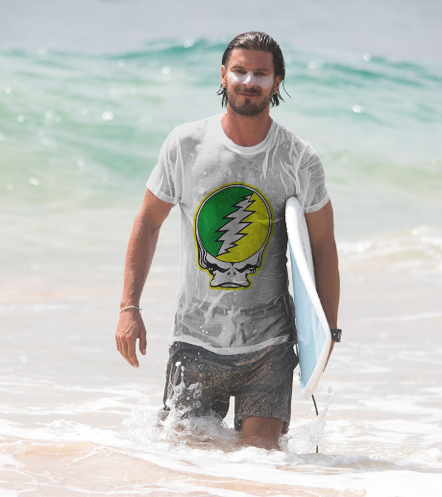 Grateful Ducks Grateful Dead Steal Your Face Green Yellow Bolt 26 T-Shirt