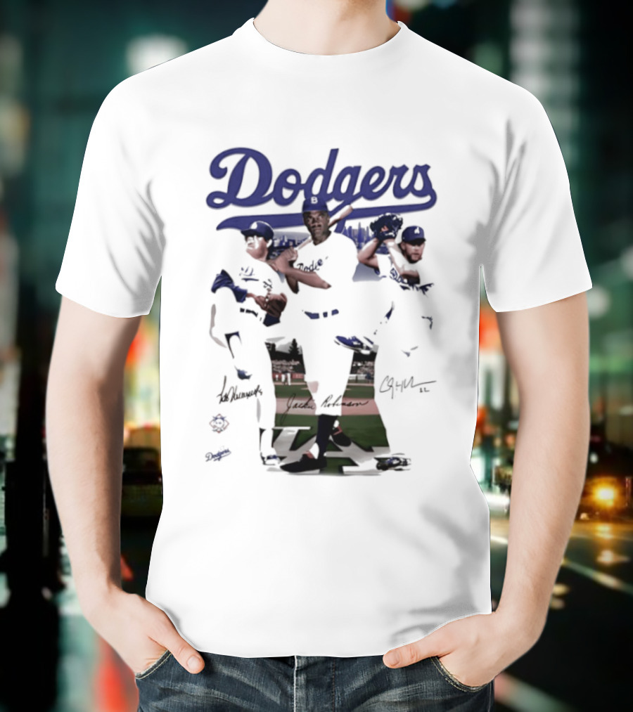 Los Angeles Dodgers Mookie Betts Steve Sax Clayton Kershaw Signatures Vintage Style T-Shirt
