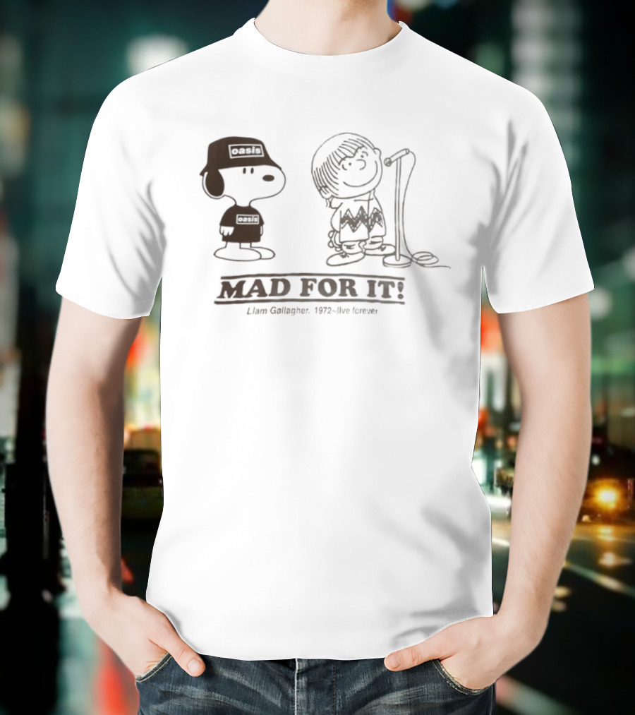 Oasis Snoopy Charlie Brown Mad For It Liam Gallagher Live Forever 1978 T-Shirt