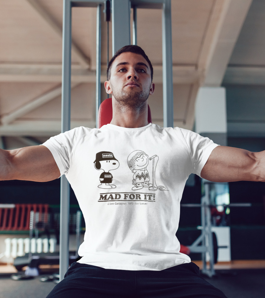 Oasis Snoopy Charlie Brown Mad For It Liam Gallagher Live Forever 1978 T-Shirt