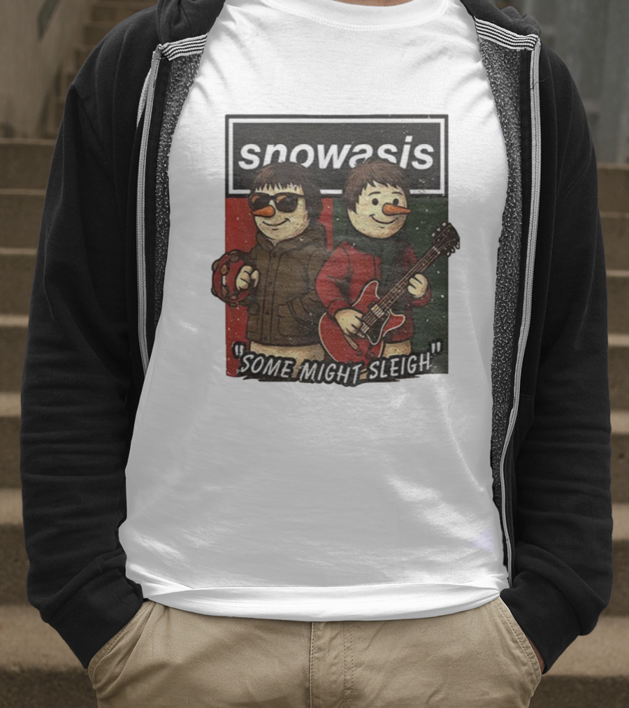 Snowasis Christmas Some Might Sleigh Snowman Band Holiday Pun T-Shirt