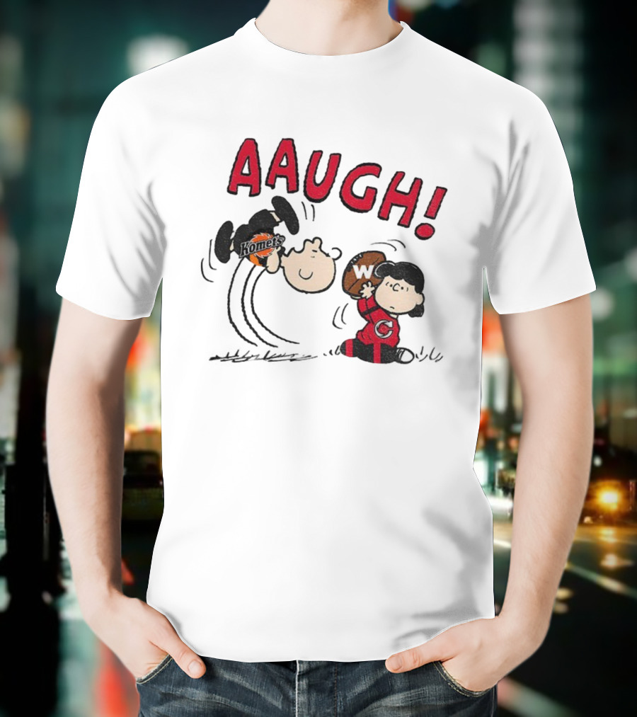 Peanuts Charlie Brown Cincinnati Cyclones Vs Komets Hockey AAUGH! Lucy Linus T-Shirt
