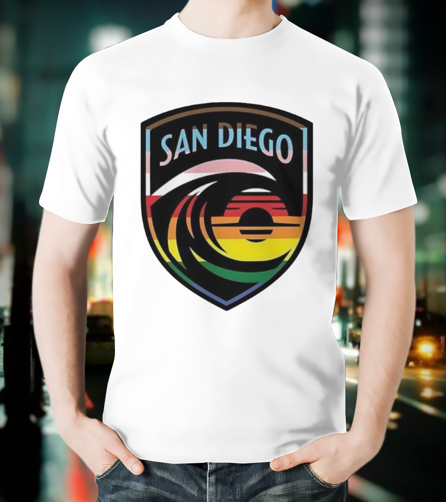 San Diego Wave FC LGBTQ+ Pride Rainbow Wave Sunset T-Shirt