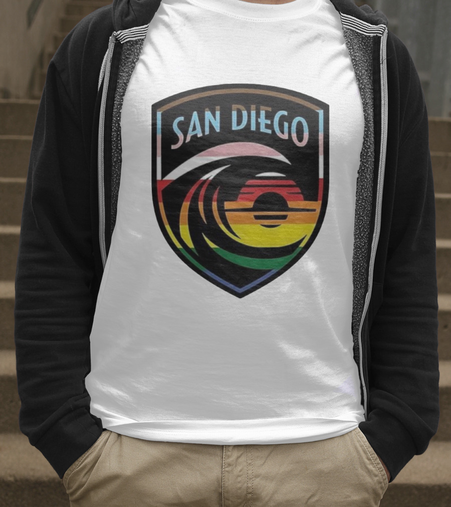 San Diego Wave FC LGBTQ+ Pride Rainbow Wave Sunset T-Shirt