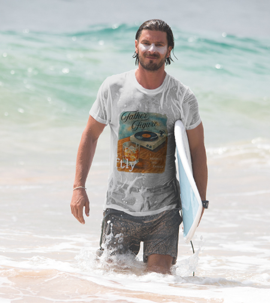 Father Figure I Protect The Family Vintage Record Player And Whiskey Glass T-Shirt