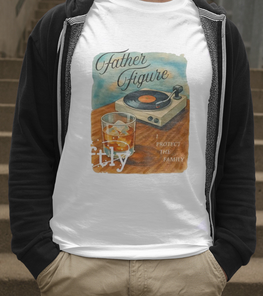 Father Figure I Protect The Family Vintage Record Player And Whiskey Glass T-Shirt