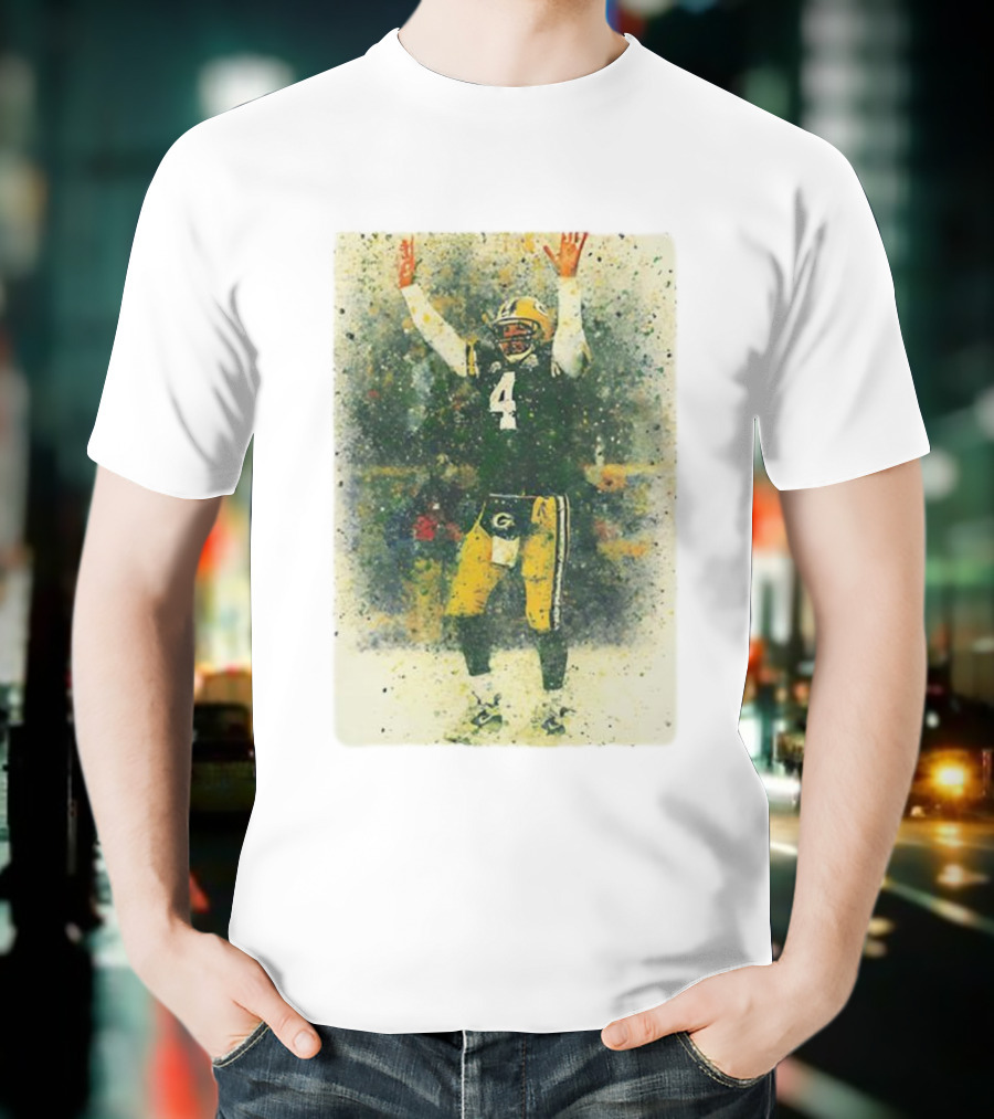 Brett Favre Green Bay Packers Celebratory Splash Number 4 T-Shirt