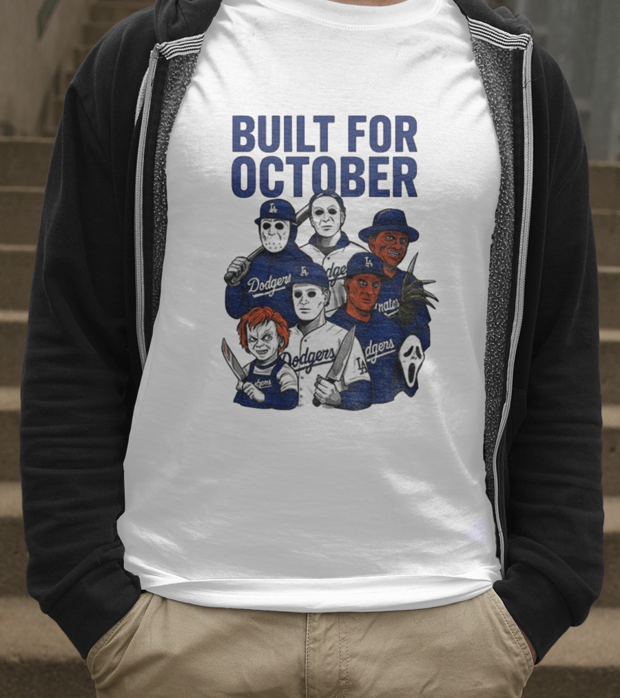 Built For October Michael Myers Freddy Krueger Chucky Ghostface Los Angeles Dodgers MLB 2025 T-Shirt