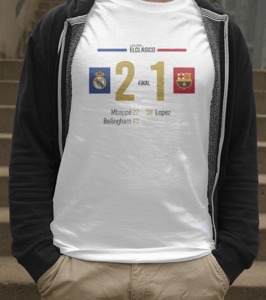 LaLiga ElClásico Real Madrid 2-1 Barcelona 2025 Final Mbappé Bellingham López T-Shirt