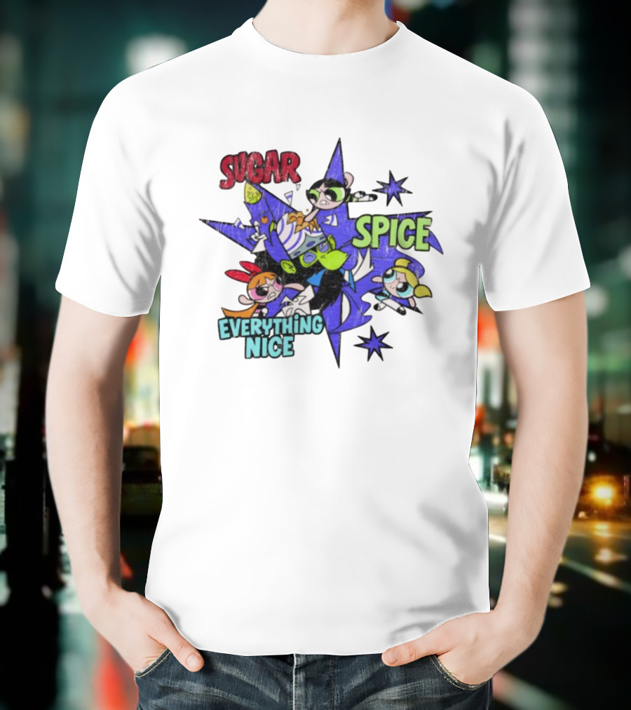 The Powerpuff Girls Sugar Spice Everything Nice Burst Design T-Shirt