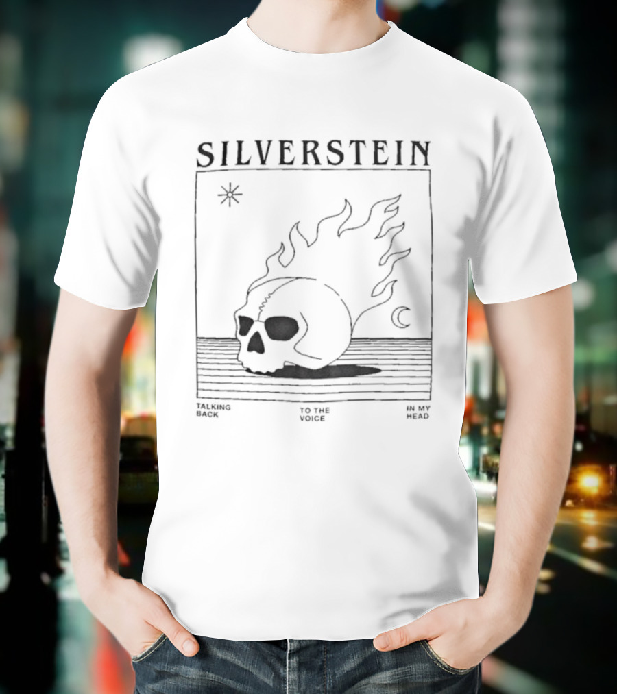Silverstein Talking Back To The Voice In My Head Flaming Skull Design T-Shirt