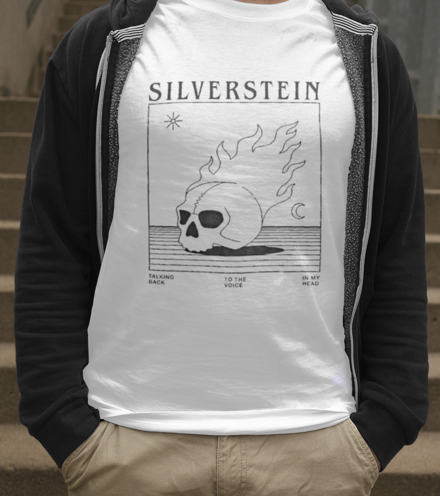 Silverstein Talking Back To The Voice In My Head Flaming Skull Design T-Shirt