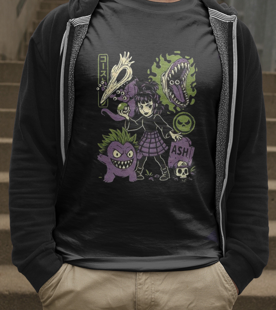 Ghost Monster Trainer Halloween Ash Tribute With Ghostly Characters T-Shirt