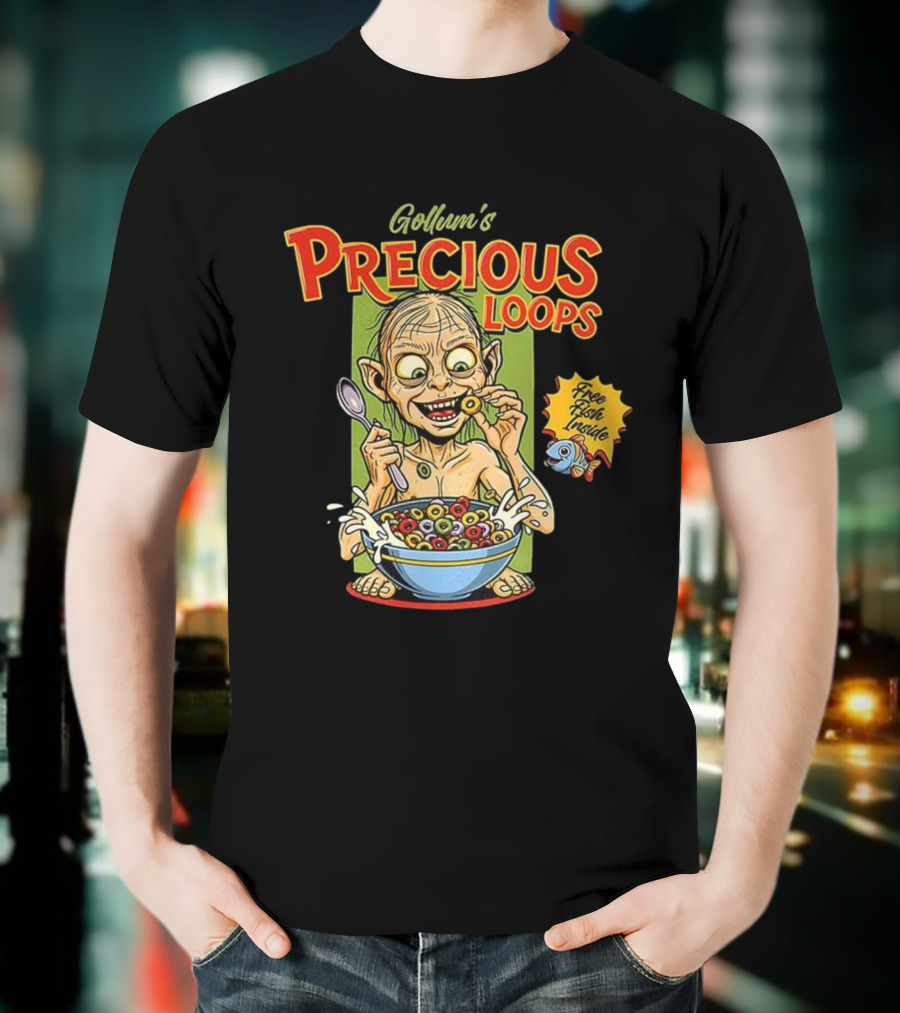 Gollum’s Precious Loops Free Fish Inside Lord Of The Rings Froot Loops Parody T-Shirt