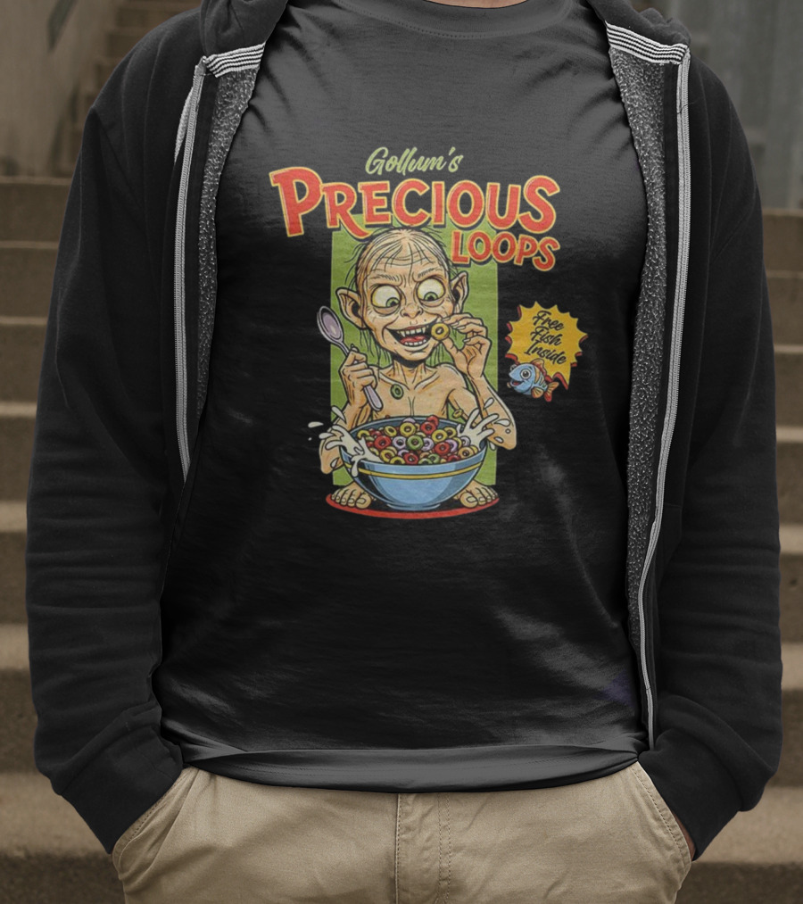 Gollum’s Precious Loops Free Fish Inside Lord Of The Rings Froot Loops Parody T-Shirt