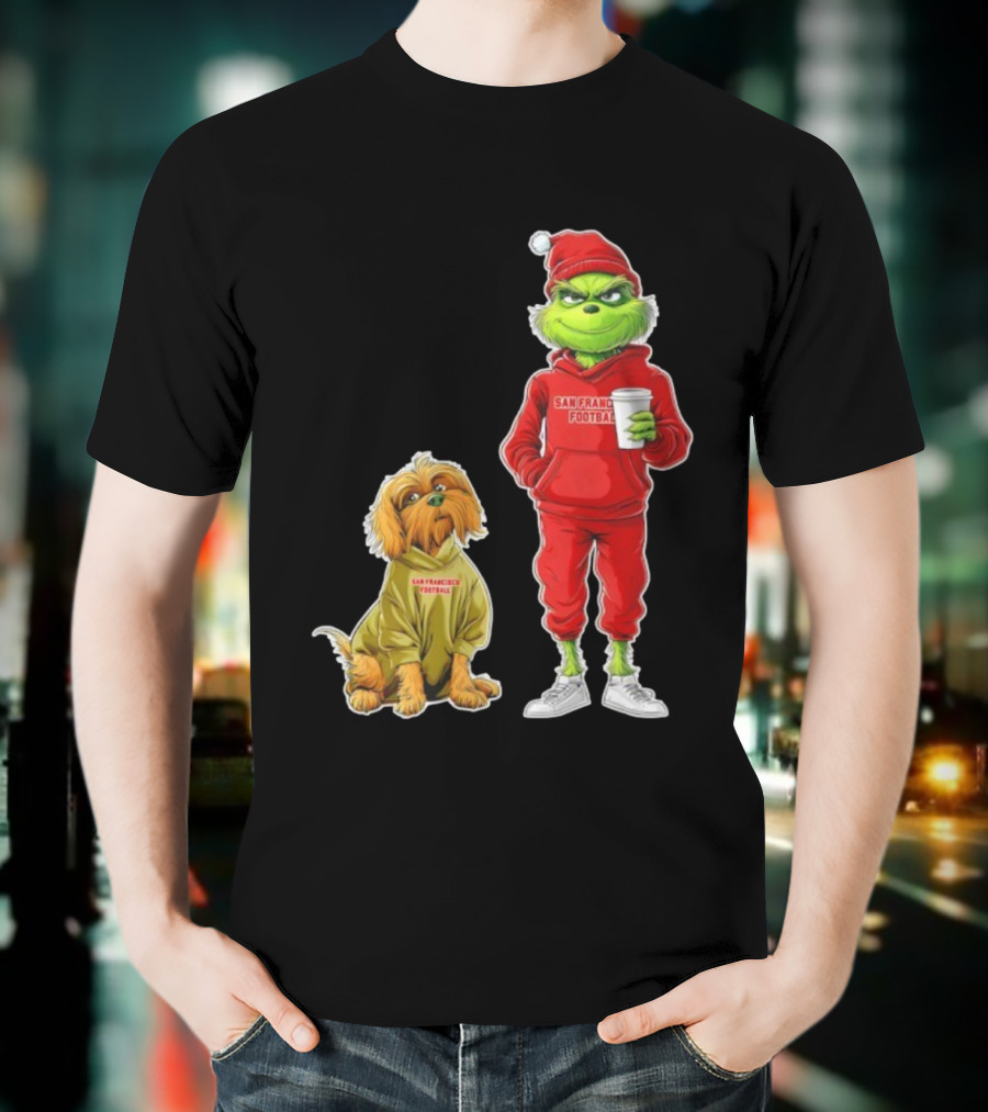 San Francisco Football Grinch And Dog Christmas 49ers Holiday T-Shirt