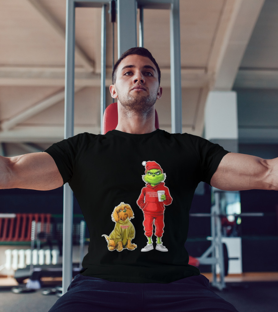 San Francisco Football Grinch And Dog Christmas 49ers Holiday T-Shirt