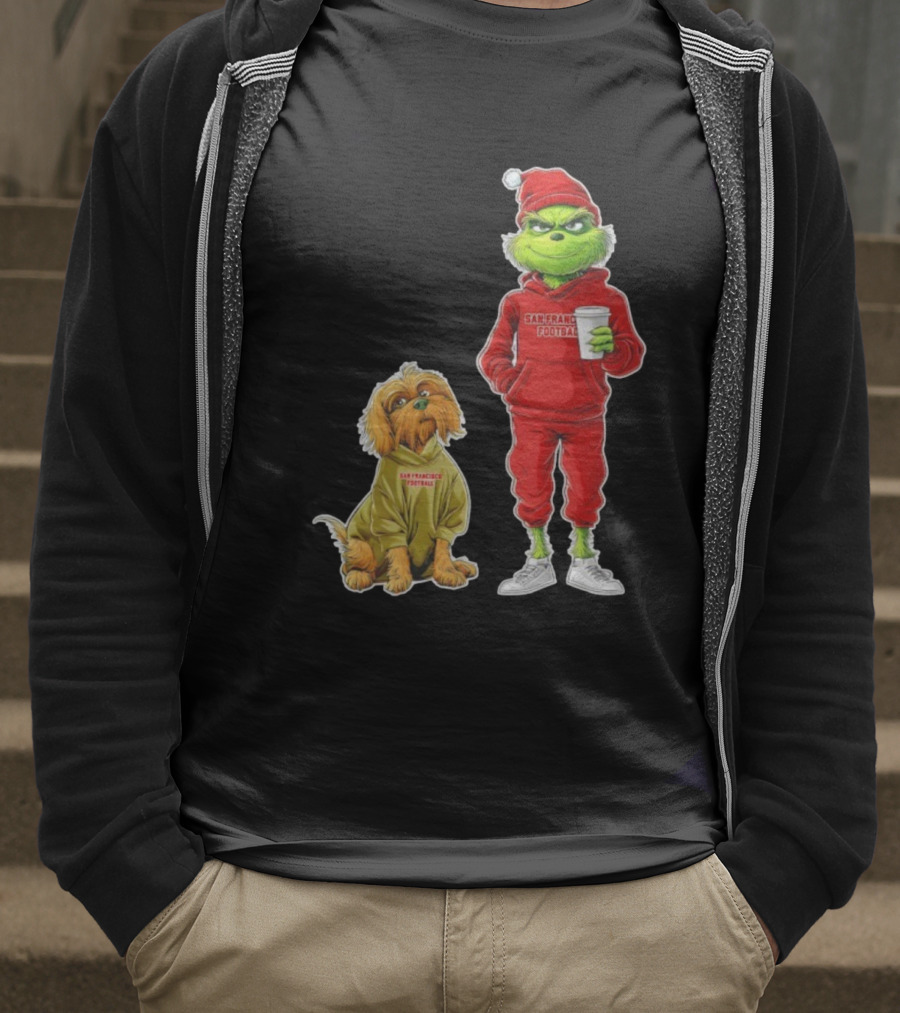 San Francisco Football Grinch And Dog Christmas 49ers Holiday T-Shirt