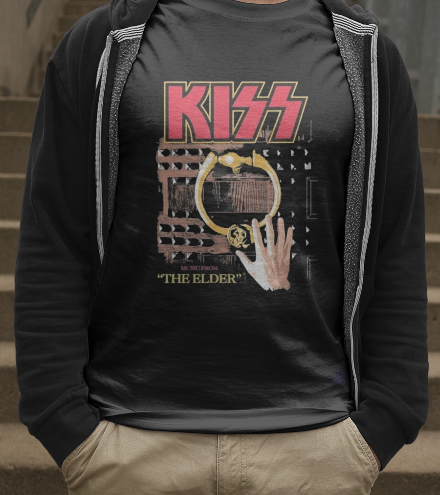 Kiss Music From The Elder Door Knocker Hand Iconic Rock Album Cover T-Shirt
