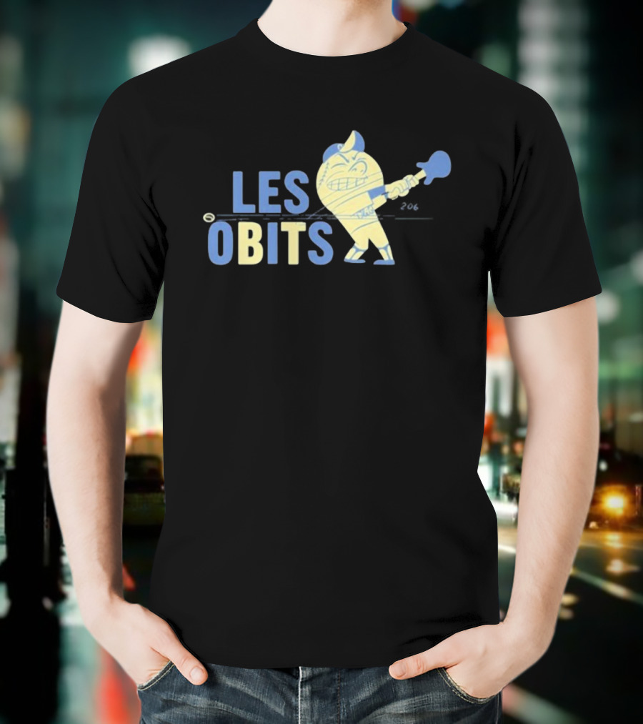 Les Obits Baseball Cartoon Character Batting Sports Graphic T-Shirt
