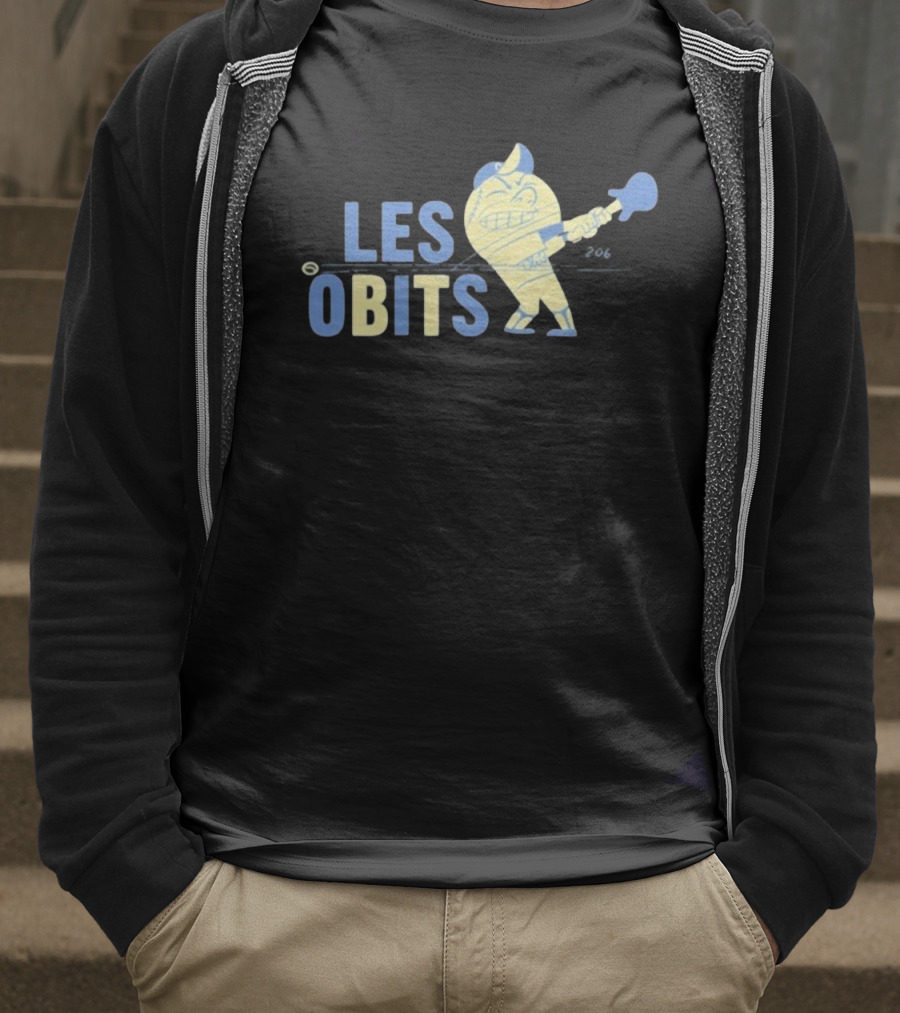Les Obits Baseball Cartoon Character Batting Sports Graphic T-Shirt