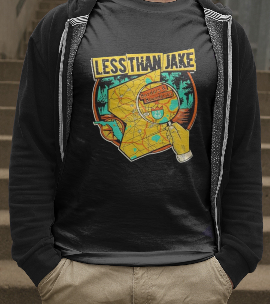 Less Than Jake Borders And Boundaries Anniversary Map Design T-Shirt
