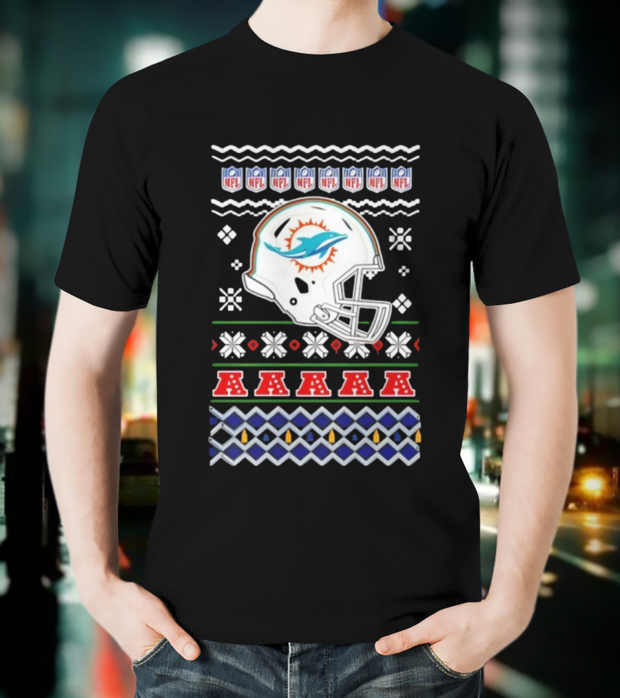 Miami Dolphins Christmas NFL 2025 Holiday Ugly Sweater Style Football T-Shirt