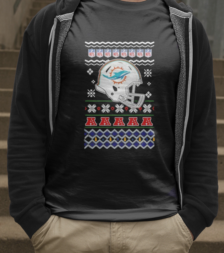 Miami Dolphins Christmas NFL 2025 Holiday Ugly Sweater Style Football T-Shirt
