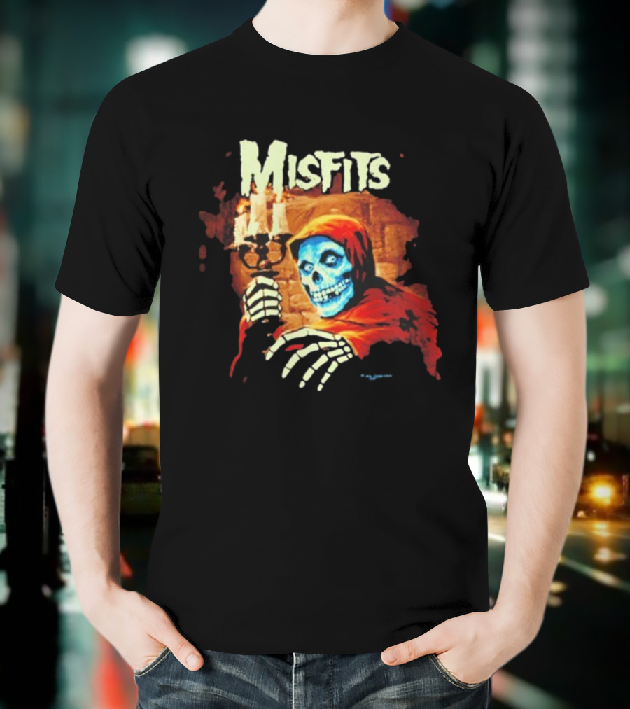 Misfits Candle Holding Skeleton In Red Hood T-Shirt